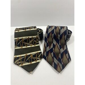 Cellini USA Made Silk Tie Lot 2 Abstract Art Deco Geometric Multi Color 57x4